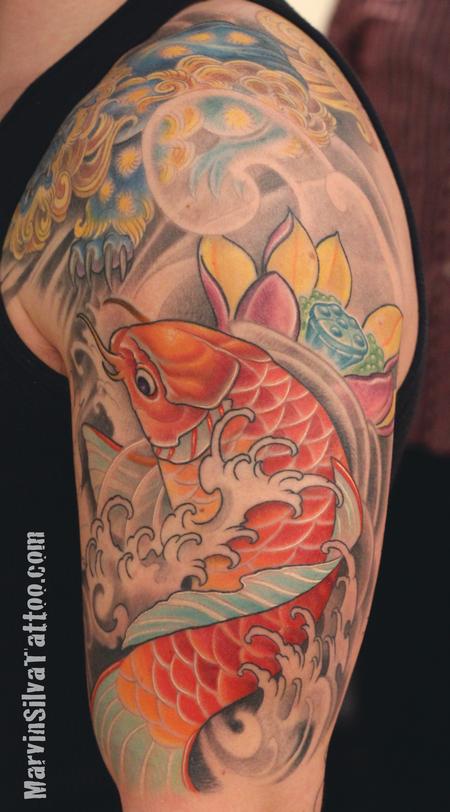 Koi Fish Lotus Flower Tattoo by Marvin Silva: TattooNOW