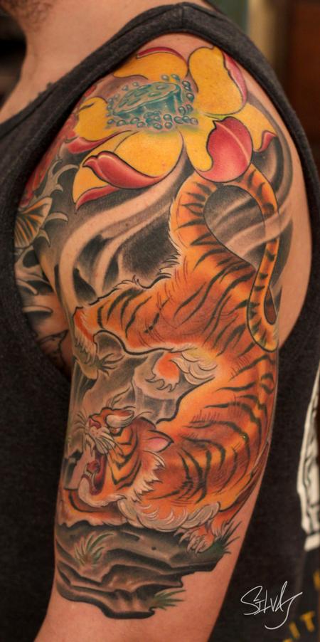 Tiger Lotus Flower Tattoo by Marvin Silva: TattooNOW