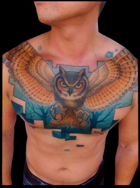 Chest Owl Tattoo by Tattoo Frequency