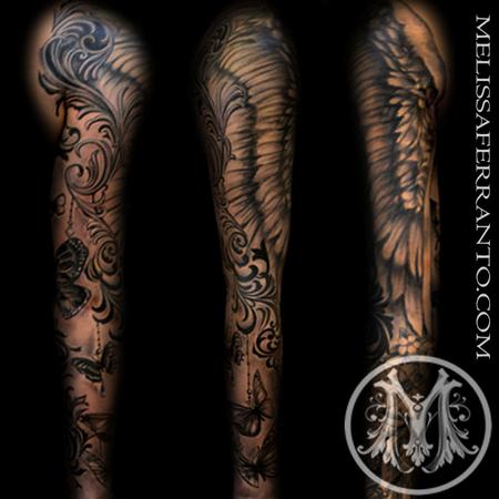 BUTTERFLY AND ANGEL WING SLEEVE by Melissa Ferranto: TattooNOW BUTTERFLY AND ANGEL WING SLEEVE by Melissa Ferranto: TattooNOW