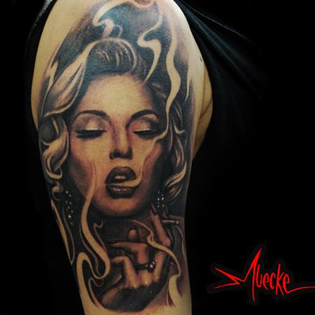 Tattoos - Smoking Girl Portrait Tattoo - 108175