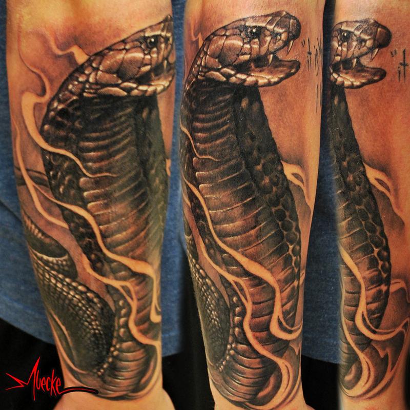 Tattoo uploaded by Danie Carter  Black and grey cobra on forearm  Tattoodo