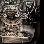 Tattoos - Black and grey tattoos florida aztec god of war and sacrafice backpiece custom art upper torso body suit  - 146306