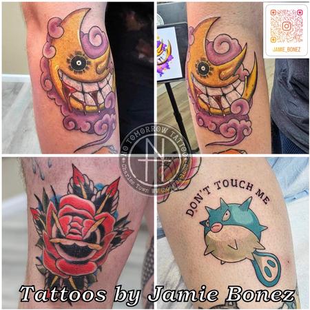 Pokemon Tattoos and Traditional Rose by Jamie Bones_