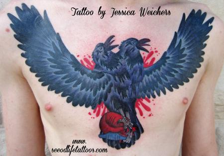 Tattoos - Two Headed Crow with heart - 89995