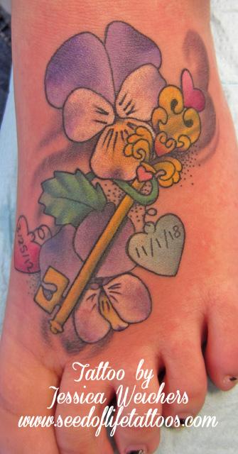 Tattoos - Floral foot memorial - 90003