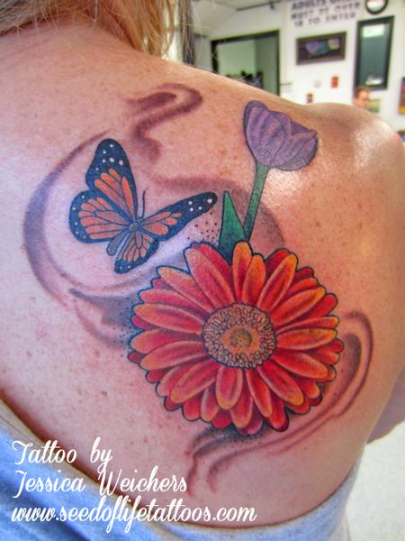 Tattoos - Pretty floral and Butterfly piece - 90005
