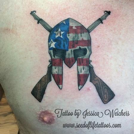 spartan helmet american flag tattoo