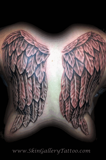 Tattoos - Black and Grey Angel Wing Backpiece - 76946