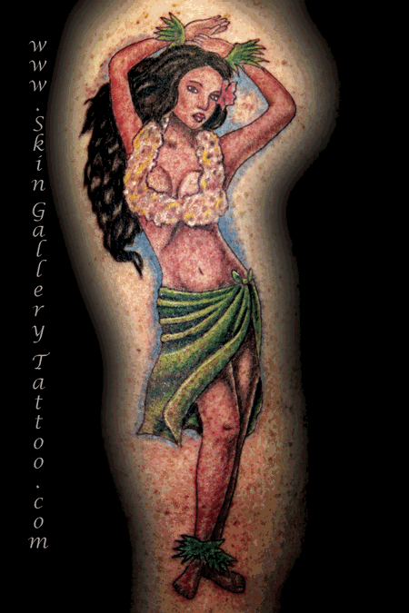 Tattoos - Color Pin up Hula Girl - 76941