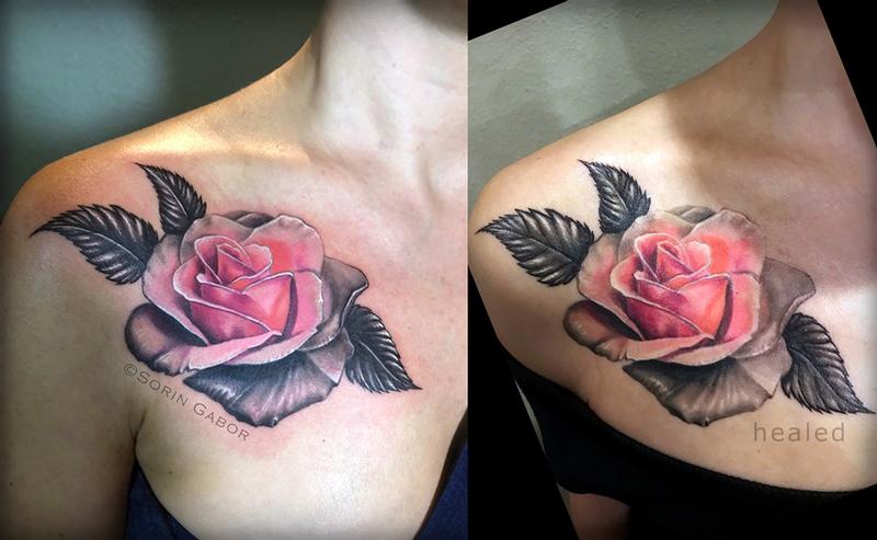 Black and gray to color rose tattoo by Sorin Gabor: TattooNOW