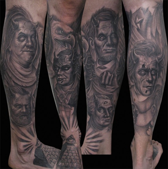 Dead President Evil Leg sleeve by Steve Wimmer: TattooNOW