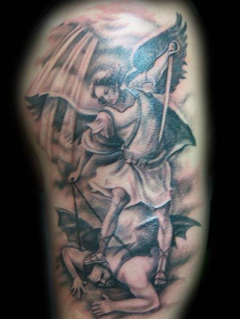 Tattoos - Saint Michael Slaying the Devil Tattoo - 24591