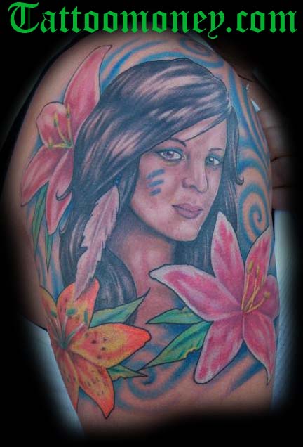 Tattoos - Indian Girl Color Portrait Tattoo - 24543