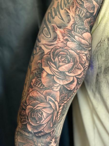Tattoos - Tattooed Traditional Black and Grey  Rose  - 144231