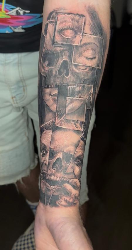 Tattoos - Black & Grey skull and split face tattoo by @steviemonietattoos - 148406