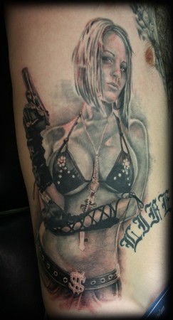 Tattoos - Girl with a Gun Tattoo - 43202