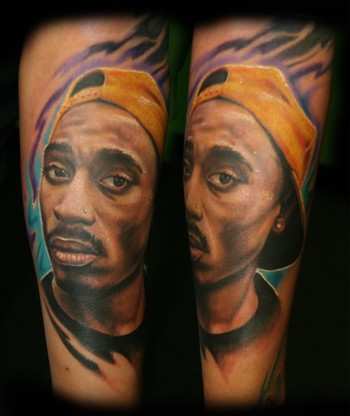 Stevie Monie - Tupac Shakur Portrait Tattoo