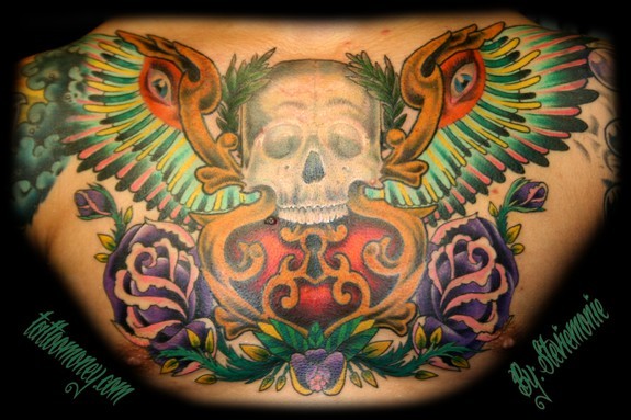Stevie Monie - Skull with Wings Chest-piece Tattoo