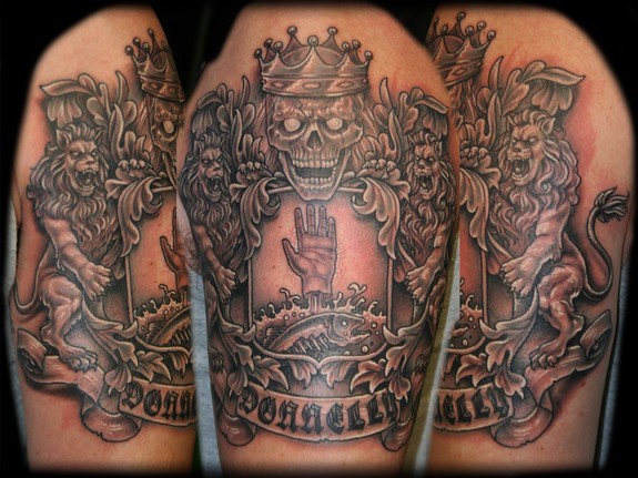 Tattoos by Craig Holmes @ Iron Horse Tattoo Studio — Started this Rees  family medieval crest yesterday....