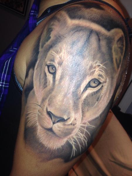 Stevie Monie - Lioness portrait tattoo