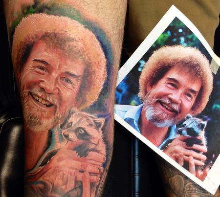 Tattoos - Bob Ross Portrait with Reference  - 93875