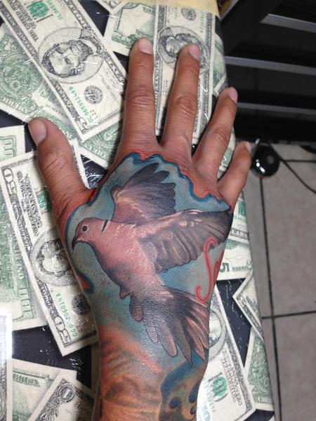 Tattoos - Urban Rock Realistic dove hand tattoo  - 79255