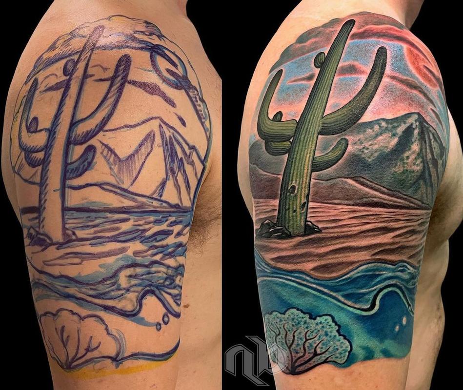 Realism Arizona Desert Landscape Tattoo Idea  BlackInk