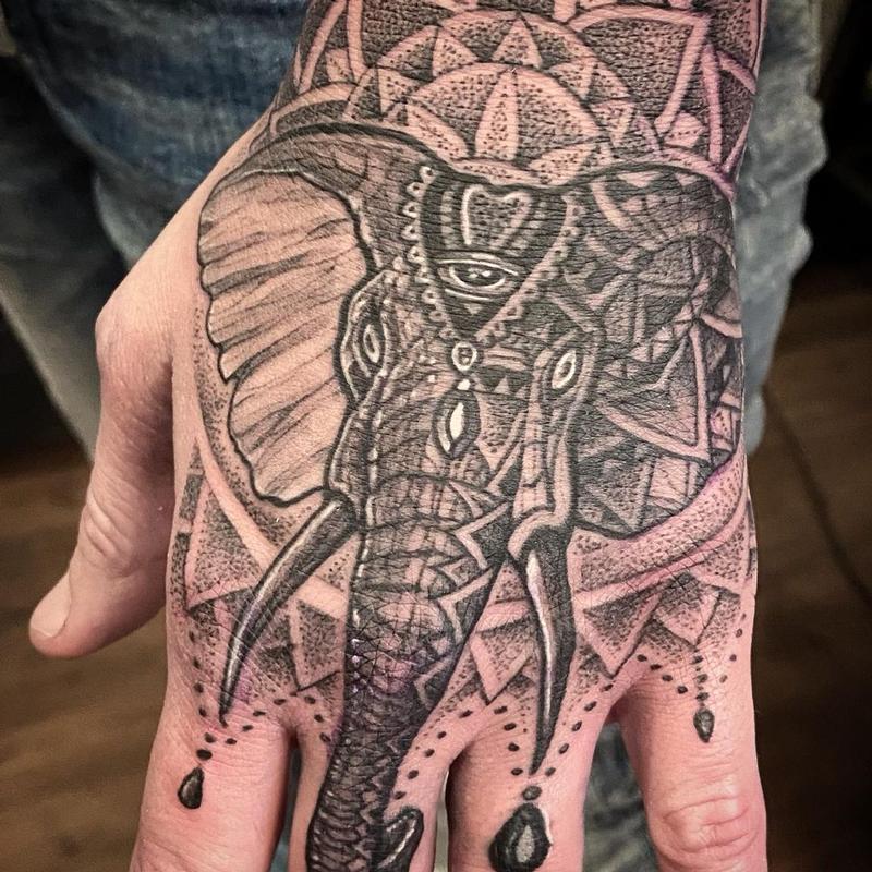 Ornamental Hand Elephant by Tony Urbank: TattooNOW
