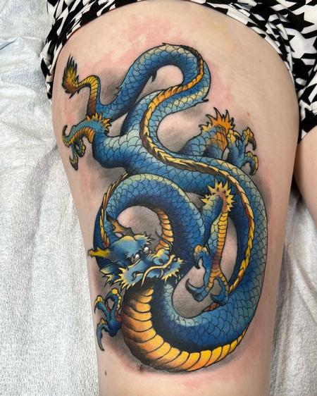 Damon Conklin - Blue Dragon Leg Tattoo