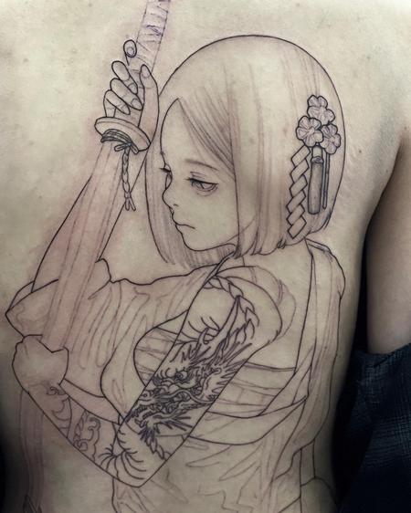 Tattoos - Samauri Girl Back Piece - 144023