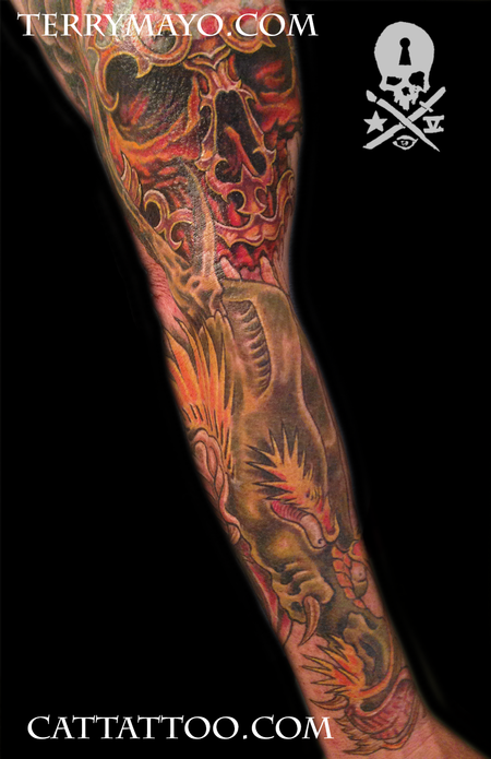 Tattoos - Red Skull Green Dragon - 93670