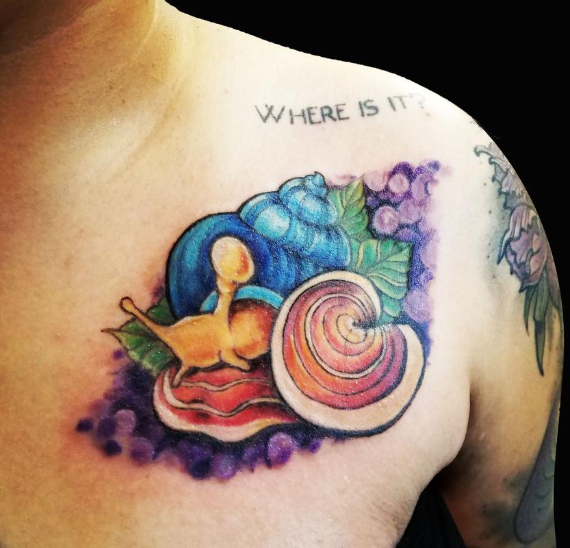 New School Color Snail Tattoo by Jennie Kiebler TattooNOW