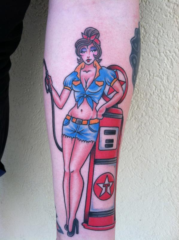 gas pump tattoo  Hot rod tattoo Sleeve tattoos Feather outline
