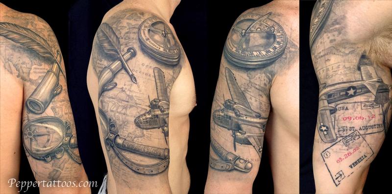 Travel Themed Tattoo by Pepper: TattooNOW