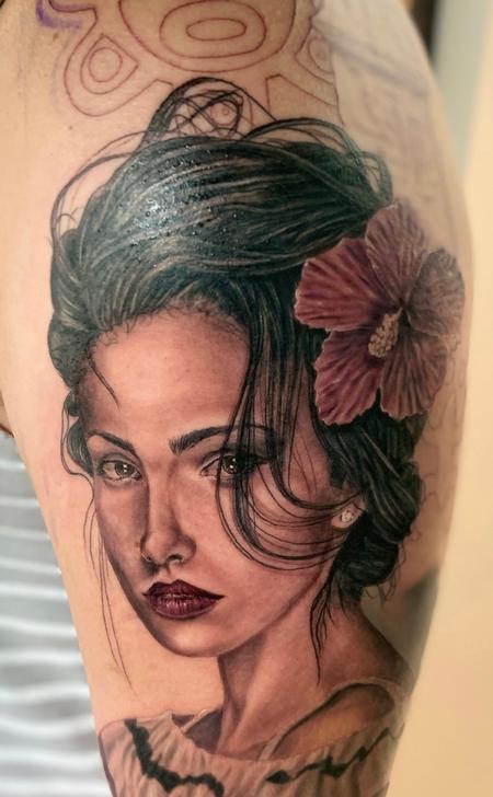 Tattoos - Lady Portrait with Flower - 143456