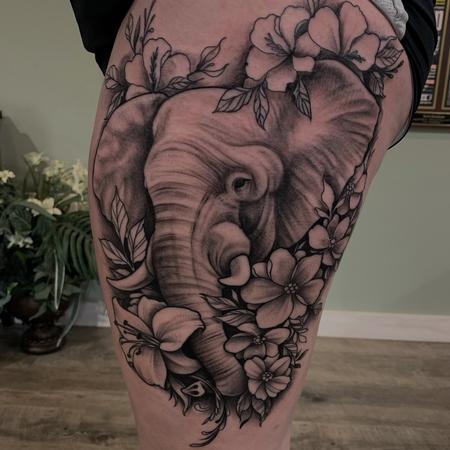 Tattoos - Elephant with Flowers  - 139743