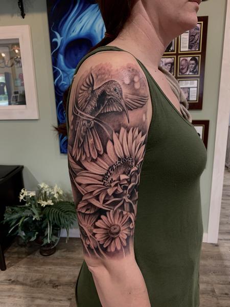 Tattoos - Hummingbird and flowers - 141707