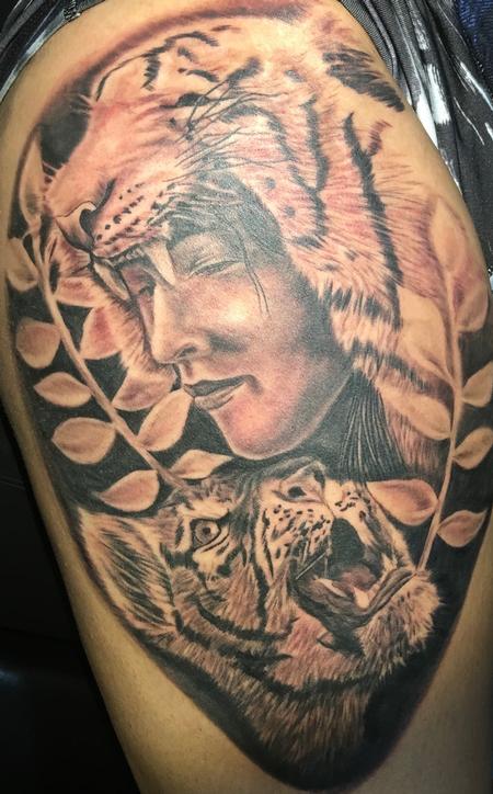 Tattoos - Woman with Tiger headdress - 143493