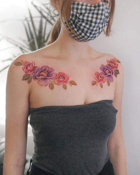 Tattoos - Color Peony Flower Tattoos  - 143937